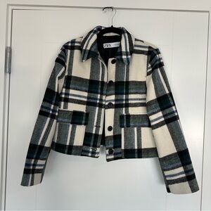 Zara Women's Checkered Utility Jacket - Black, Green, Cream